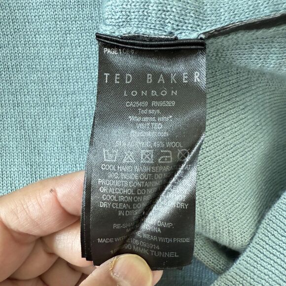 Ted Baker Sweater Mens XL Blue Wool Blend Half Zip Mock Neck Honeycomb - Picture 4 of 11